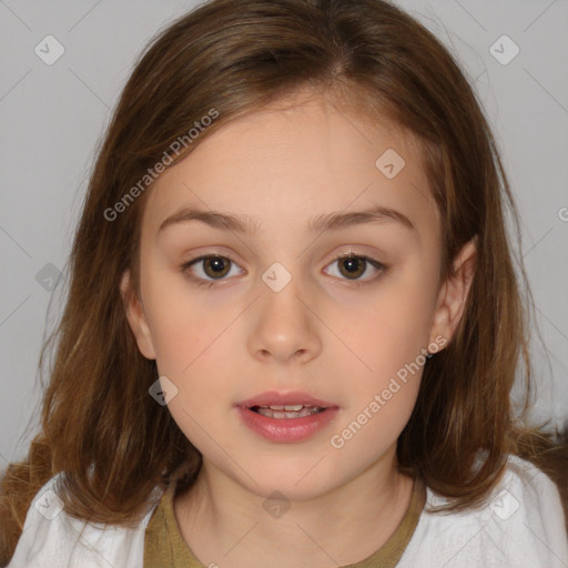 Neutral white child female with medium  brown hair and brown eyes