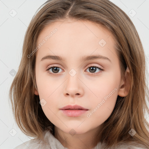 Neutral white child female with medium  brown hair and brown eyes