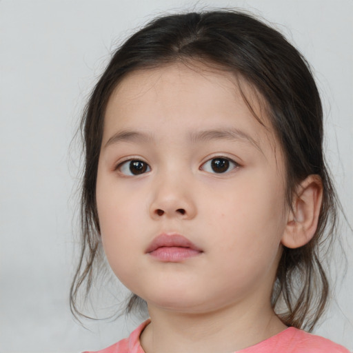 Neutral white child female with medium  brown hair and brown eyes