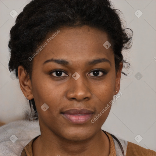 Neutral black young-adult female with short  brown hair and brown eyes