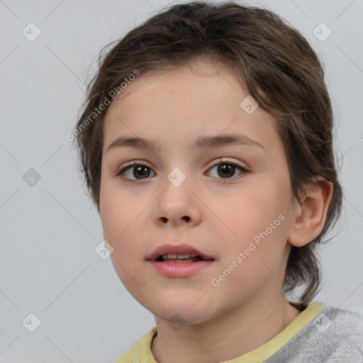 Neutral white child female with medium  brown hair and brown eyes