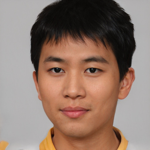 Neutral asian young-adult male with short  black hair and brown eyes