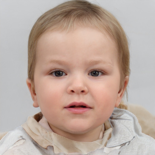 Neutral white child female with short  brown hair and blue eyes