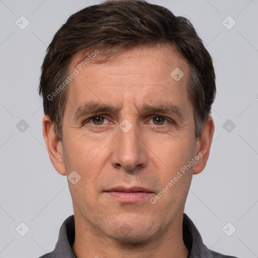 Neutral white adult male with short  brown hair and brown eyes