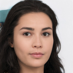 Neutral asian young-adult female with long  brown hair and brown eyes