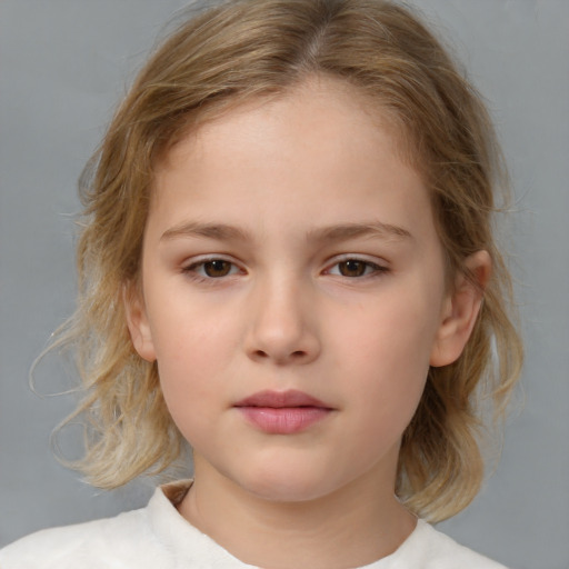 Neutral white child female with medium  brown hair and brown eyes