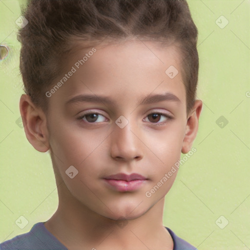 Neutral white child female with short  brown hair and brown eyes