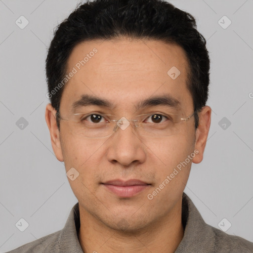 Neutral white adult male with short  brown hair and brown eyes