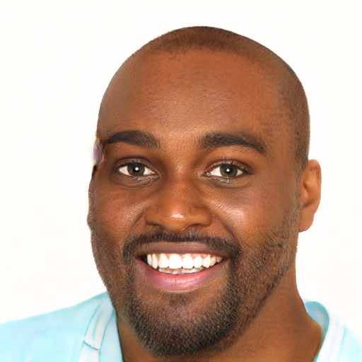 Joyful black young-adult male with short  brown hair and brown eyes