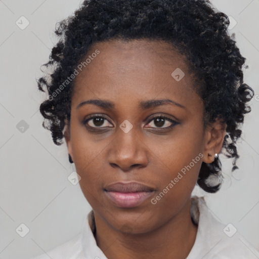 Neutral black young-adult female with short  black hair and brown eyes