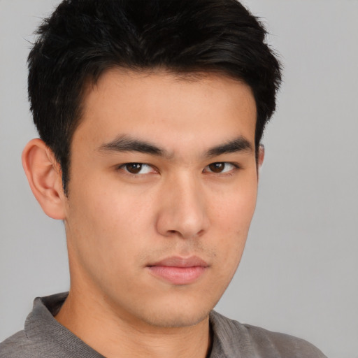 Neutral asian young-adult male with short  brown hair and brown eyes