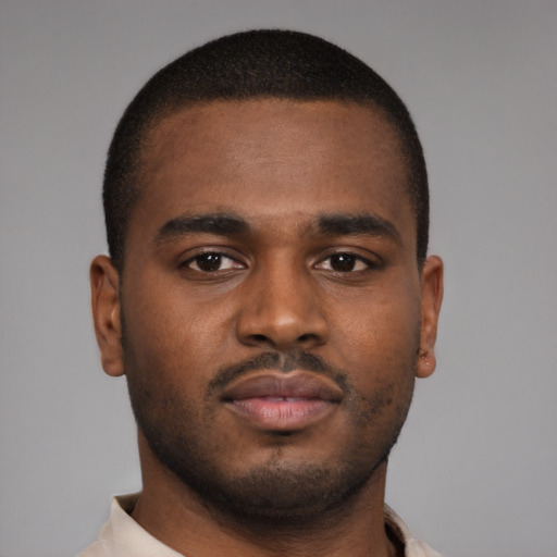 Neutral black young-adult male with short  brown hair and brown eyes