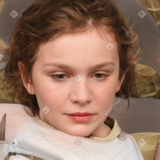 Neutral white child female with medium  brown hair and brown eyes