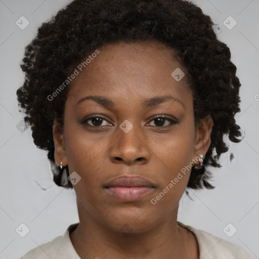 Neutral black young-adult female with short  brown hair and brown eyes