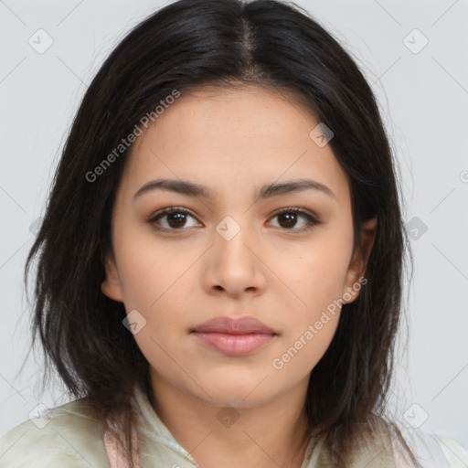 Neutral asian young-adult female with medium  brown hair and brown eyes