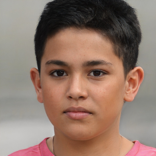 Neutral asian child male with short  brown hair and brown eyes