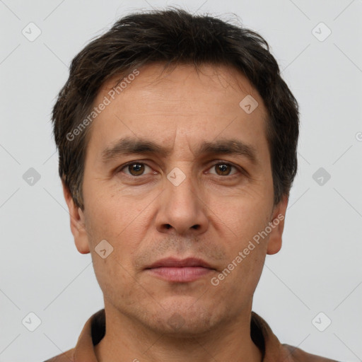 Neutral white adult male with short  brown hair and brown eyes