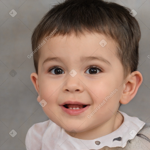 Joyful white child male with short  brown hair and brown eyes