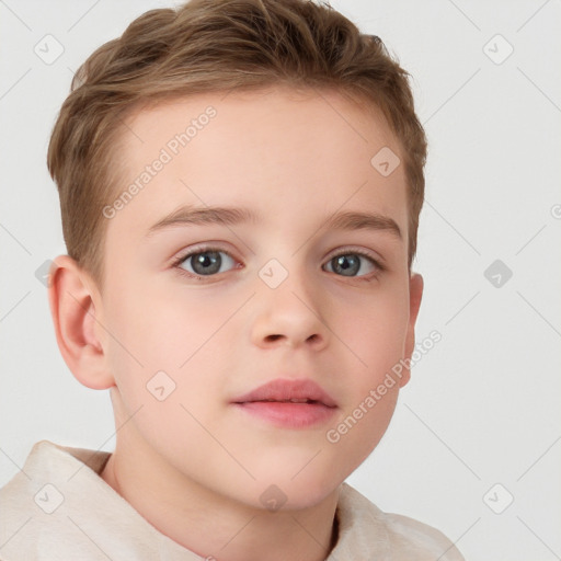 Neutral white child male with short  brown hair and grey eyes