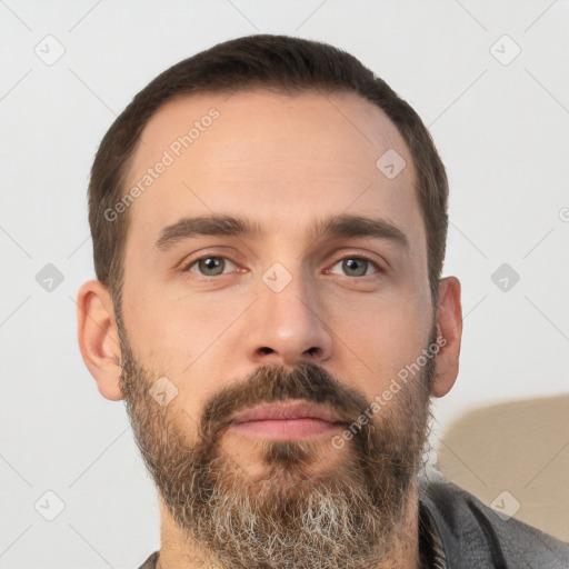 Neutral white adult male with short  brown hair and brown eyes