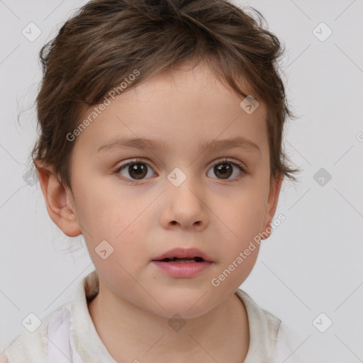 Neutral white child female with short  brown hair and brown eyes