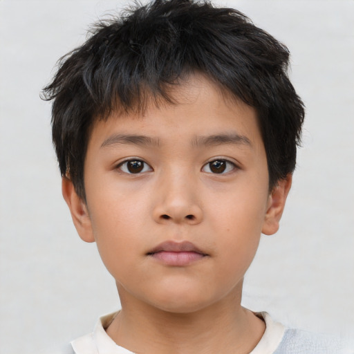 Neutral asian child male with short  brown hair and brown eyes
