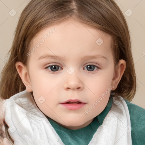 Neutral white child female with medium  brown hair and brown eyes