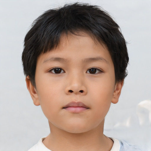 Neutral asian child male with short  brown hair and brown eyes