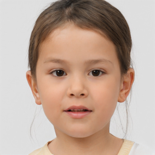 Neutral white child female with short  brown hair and brown eyes