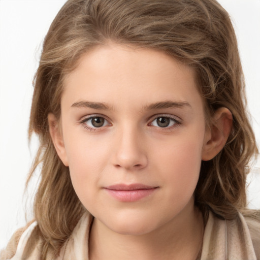 Neutral white child female with long  brown hair and brown eyes