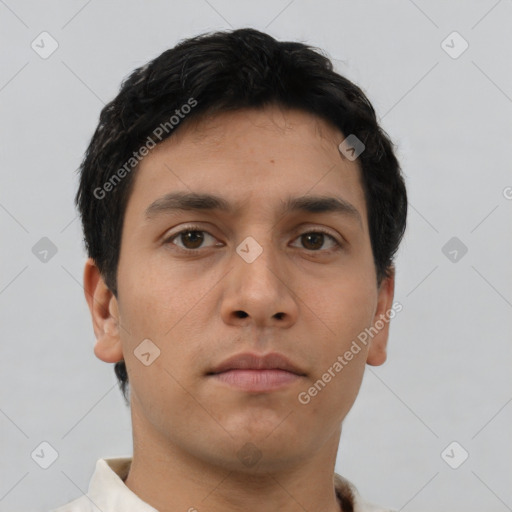 Neutral asian young-adult male with short  brown hair and brown eyes