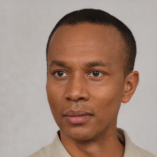 Neutral latino adult male with short  black hair and brown eyes