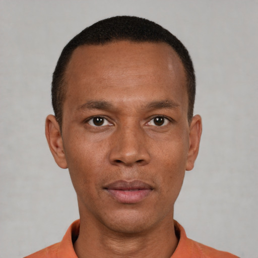 Neutral black young-adult male with short  brown hair and brown eyes