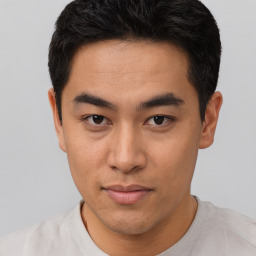 Neutral asian young-adult male with short  brown hair and brown eyes