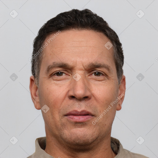 Neutral white adult male with short  brown hair and brown eyes