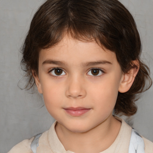 Neutral white child female with medium  brown hair and brown eyes