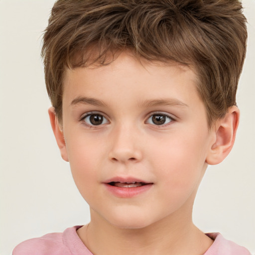 Joyful white child male with short  brown hair and brown eyes