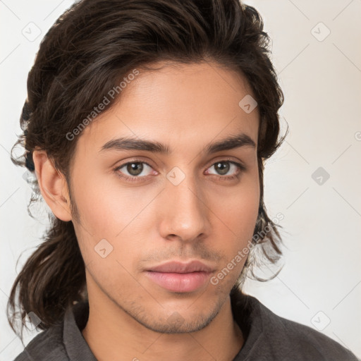 Neutral white young-adult male with medium  brown hair and brown eyes