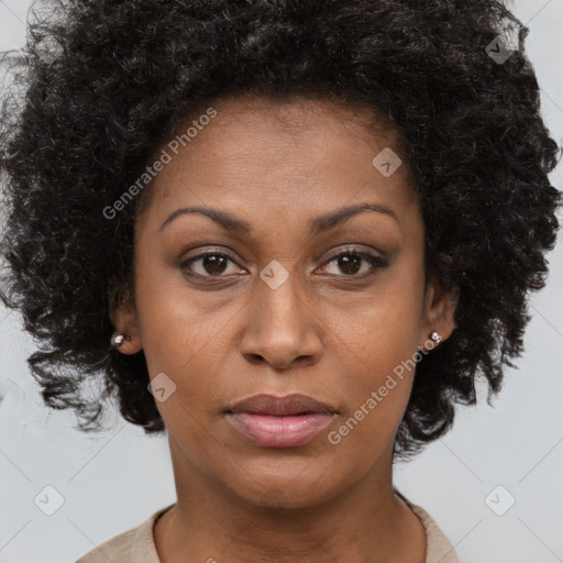 Neutral black young-adult female with short  brown hair and brown eyes