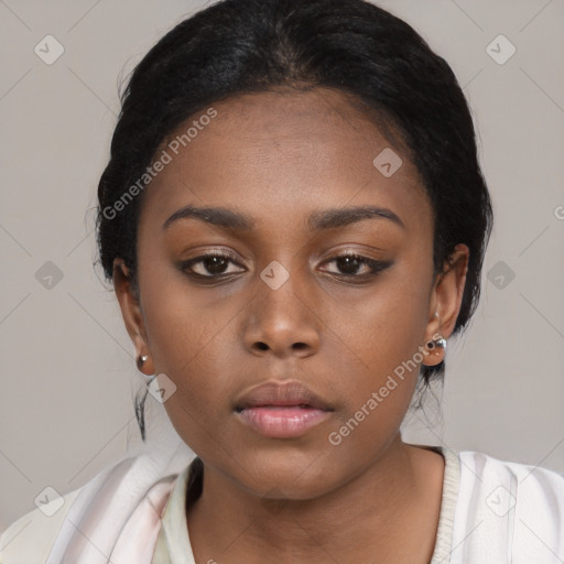 Neutral black young-adult female with medium  black hair and brown eyes