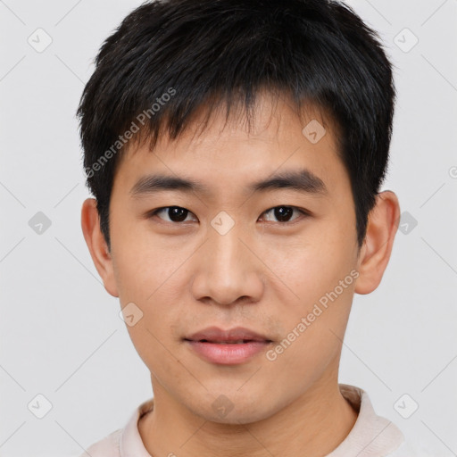 Neutral asian young-adult male with short  brown hair and brown eyes