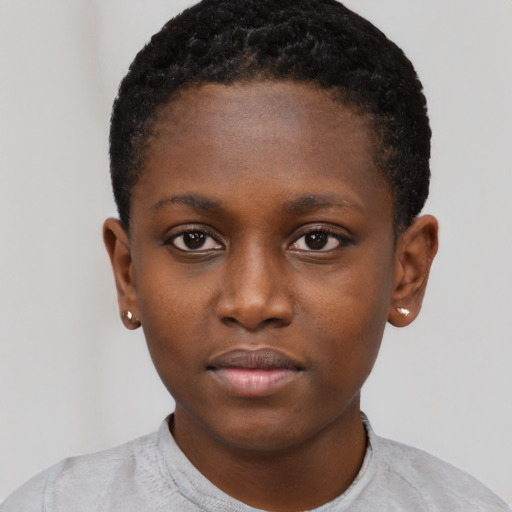 Neutral black young-adult female with short  black hair and brown eyes