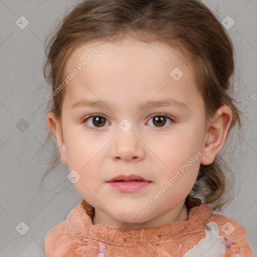 Neutral white child female with medium  brown hair and brown eyes