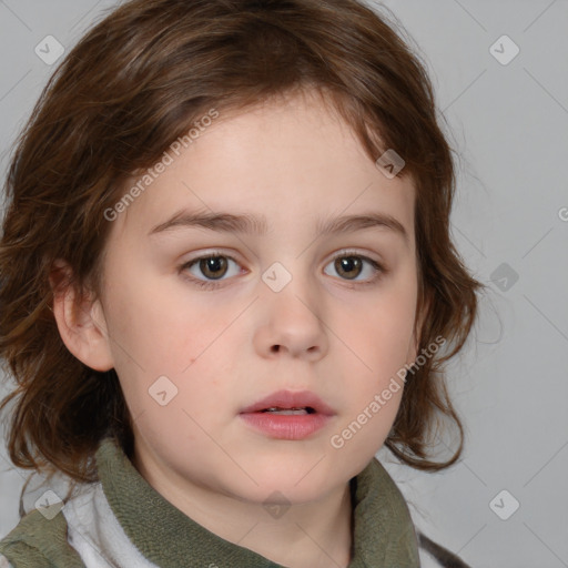 Neutral white child female with medium  brown hair and brown eyes