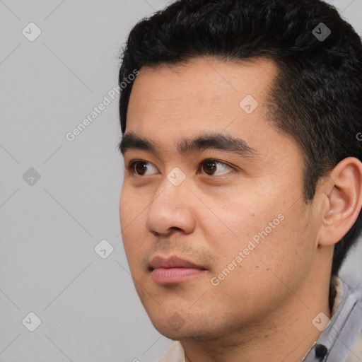 Neutral asian young-adult male with short  black hair and brown eyes