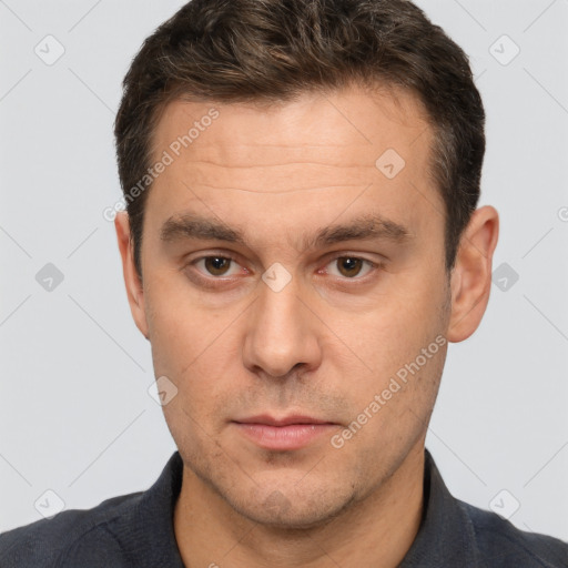 Neutral white adult male with short  brown hair and brown eyes