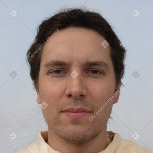 Neutral white adult male with short  brown hair and brown eyes