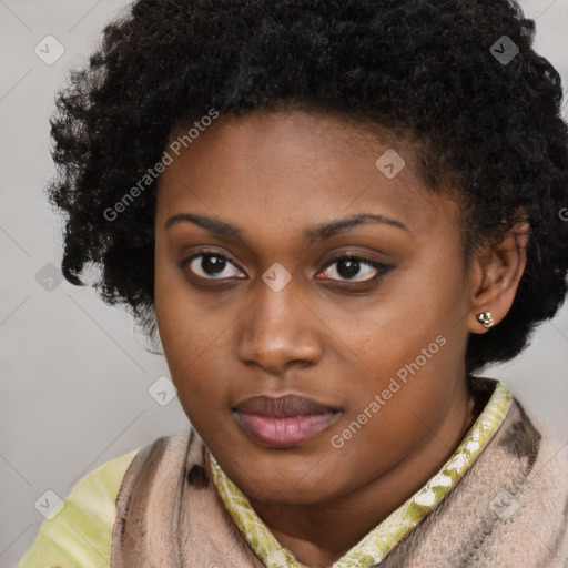 Neutral black young-adult female with short  brown hair and brown eyes