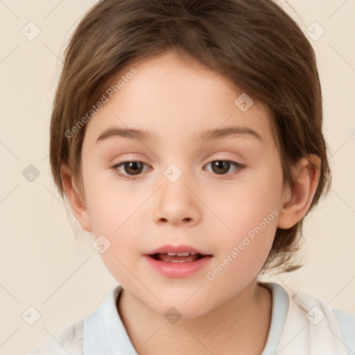 Neutral white child female with medium  brown hair and brown eyes