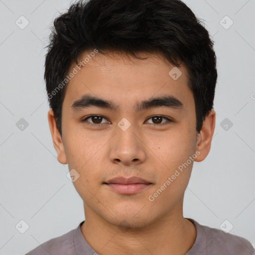 Neutral asian young-adult male with short  brown hair and brown eyes